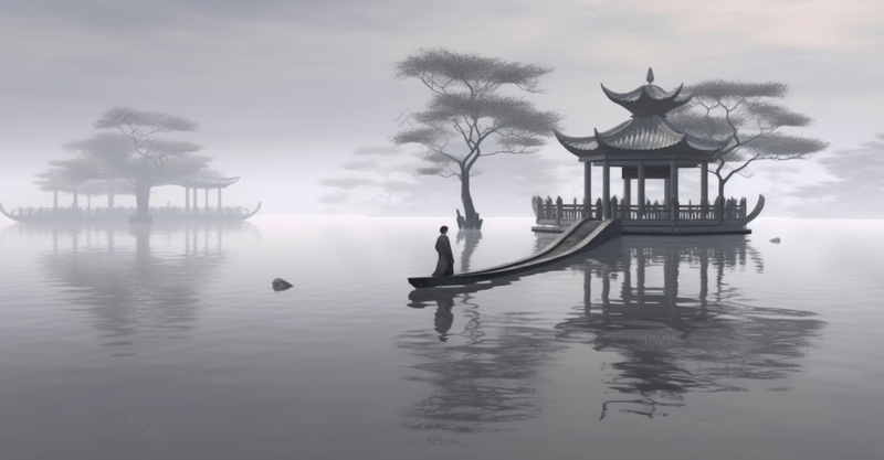 人站在湖中断桥上中国风山水水墨画背景,插画/手绘图,插画/手绘图库,插画/手绘图下载,插画/手绘